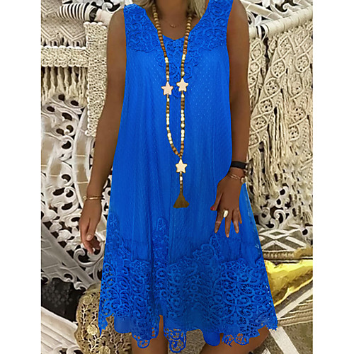 

Women's A-Line Dress Knee Length Dress - Sleeveless Lace Summer Casual Boho Holiday Vacation Lace 2020 Wine White Blue Brown S M L XL XXL XXXL XXXXL XXXXXL