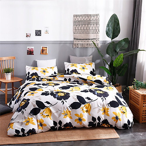 

3 Pieces Bedding Set Duvet Cover Set Floral Leaf Vintage Flower Microfiber Soft Lightweight Down Duvet Comforter Quilt Bedding Covers with Zip Ties(1 Duvet Cover, 2 Shams)