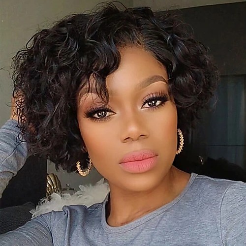 

Remy Human Hair Lace Front Wig Pixie Cut style Brazilian Hair Curly Natural Wig 180% Density Women's Short Human Hair Lace Wig