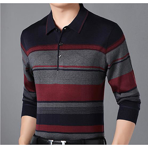 

Men's Polo Color Block Long Sleeve Daily Tops Business Basic Red