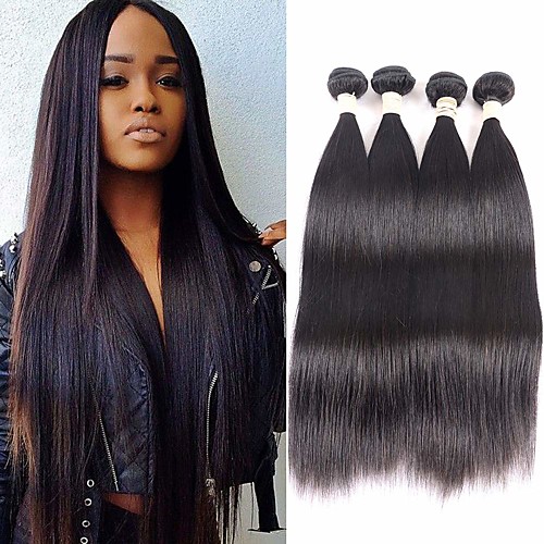 

4 Bundles Hair Weaves Brazilian Hair Straight Human Hair Extensions Remy Human Hair 100% Remy Hair Weave Bundles 400 g Natural Color Hair Weaves / Hair Bulk Human Hair Extensions 8-28 inch Natural