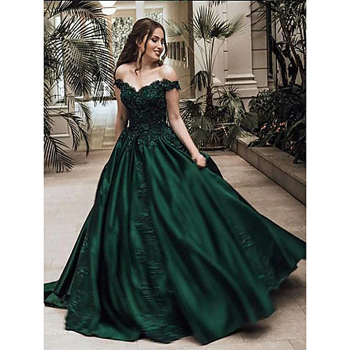 

Ball Gown Luxurious Sparkle Quinceanera Prom Dress Off Shoulder Sleeveless Floor Length Lace Satin with Appliques 2021