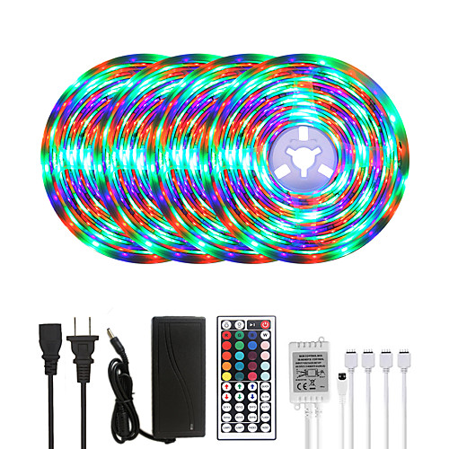 

20M LED Strip Lights RGB Tiktok Lights Waterproof 1200LEDs Flexible Color Change 2835 with 44 Keys IR Remote Controller and 100-240V Adapter for Home Bedroom TV Back Lights DIY Deco