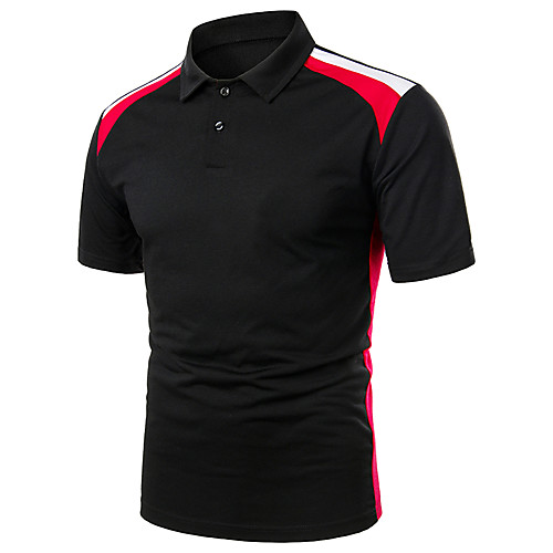 

Men's Polo Solid Colored Patchwork Short Sleeve Party Tops Basic Black Blue