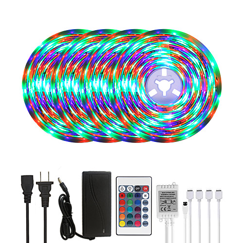 

20M LED Strip Lights RGB Tiktok Lights Waterproof 1200LEDs Flexible Color Change 2835 with 24 Keys IR Remote Controller and 100-240V Adapter for Home Bedroom TV Back Lights DIY Deco