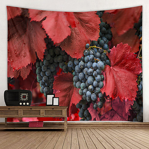 

Red Leaves Fresh Grapes Digital Printed Tapestry Decor Wall Art Tablecloths Bedspread Picnic Blanket Beach Throw Tapestries Colorful Bedroom Hall Dorm Living Room Hanging