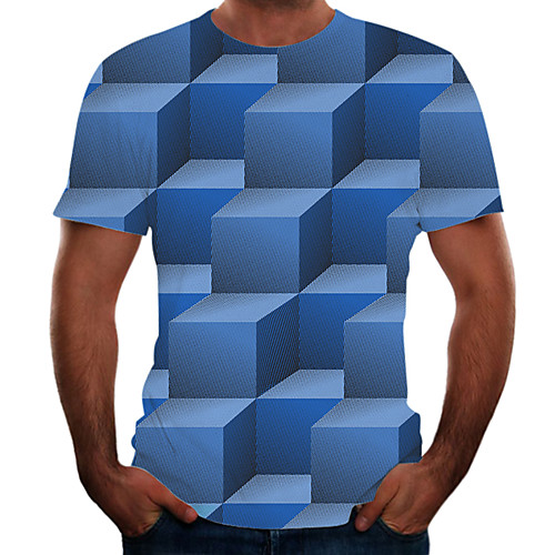 

Men's T shirt Graphic Geometric Short Sleeve Daily Tops Basic Elegant Blue