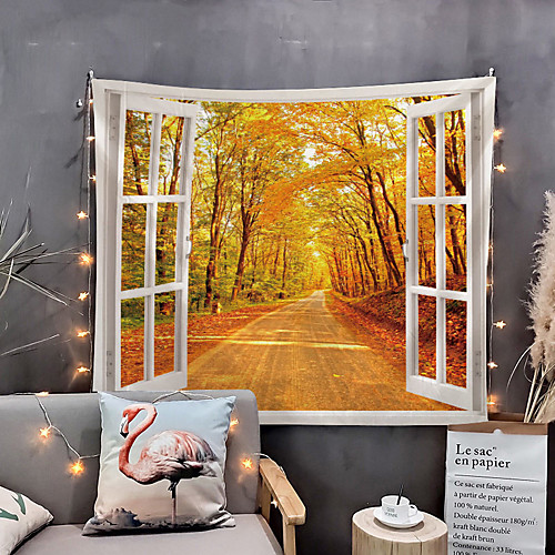 

Window Landscape Wall Tapestry Art Decor Blanket Curtain Picnic Tablecloth Hanging Home Bedroom Living Room Dorm Decoration Polyester Autumn Fall Tree Romantic