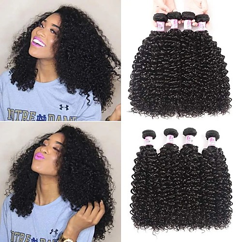 

4 Bundles Hair Weaves Brazilian Hair Kinky Curly Human Hair Extensions Remy Human Hair 100% Remy Hair Weave Bundles 400 g Natural Color Hair Weaves / Hair Bulk Human Hair Extensions 8-28 inch Natural