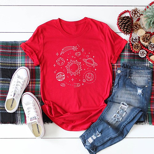 

Women's T shirt Graphic Text Graphic Prints Print Round Neck Tops 100% Cotton Basic Basic Top White Black Red