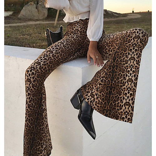 

Women's Basic Slim Daily Bootcut Pants Leopard Brown / Winter