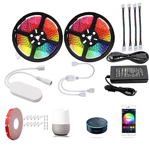 

2x5M Light Sets LED Light Strips RGB Tiktok Lights Smart Lights 600 LEDs SMD5050 10mm 1 12V 6A Adapter 1Set Mounting Bracket Multi Color Waterproof APP Control Cuttable 100-240 V 1 set