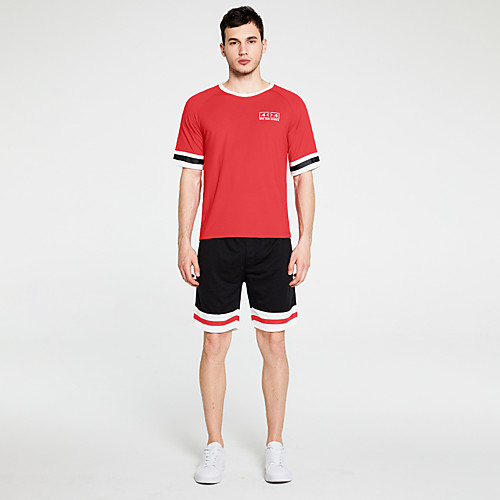 

Men's Tracksuit Street Casual 2pcs Summer Short Sleeve Quick Dry Breathable Sweat wicking Fitness Running Walking Jogging Sportswear Solid Colored Normal White Black Red Activewear Micro-elastic