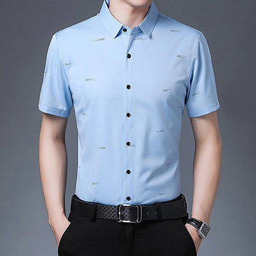 

Men's Shirt Solid Colored Print Short Sleeve Daily Tops Business Basic Green Navy Blue Light Blue