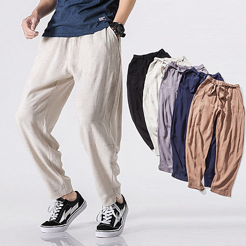 

Men's Woven Pants Pants / Trousers Bottoms Harem Drawstring Linen Fitness Leisure Sports Running Lightweight Quick Dry Plus Size Sport Solid Colored White Black Grey Dark Blue Coffee