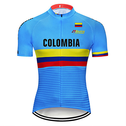 

21Grams Men's Short Sleeve Cycling Jersey Spandex Blue Columbia National Flag Bike Jersey Top Mountain Bike MTB Road Bike Cycling UV Resistant Quick Dry Breathable Sports Clothing Apparel / Stretchy