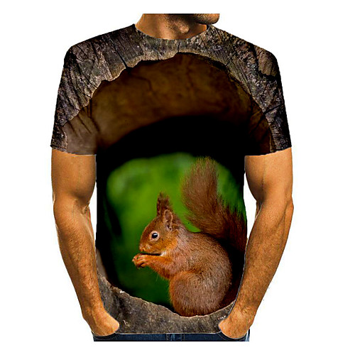 

Men's T shirt Graphic Animal Print Short Sleeve Daily Tops Basic Brown