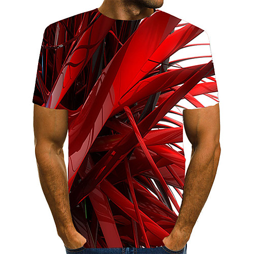 

Men's T shirt Graphic Abstract Plus Size Pleated Print Short Sleeve Daily Tops Streetwear Exaggerated Red