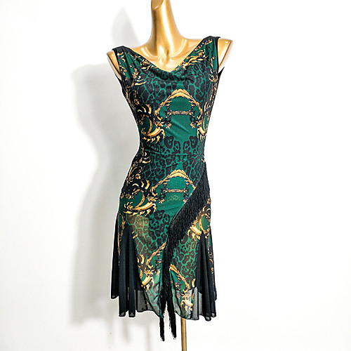 

Latin Dance Dress Tassel Pattern / Print Split Joint Women's Performance Sleeveless Mesh