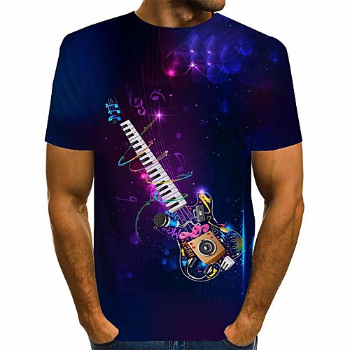 

Men's T shirt Graphic Print Short Sleeve Daily Tops Basic Exaggerated Blue
