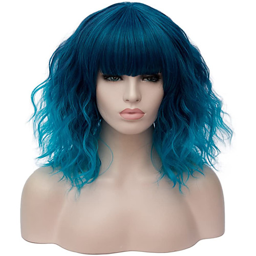 

Synthetic Wig Curly Natural Wave Short Bob With Bangs Wig Medium Length Brown Blonde Pink Blue Green Synthetic Hair 14 inch Women's Anime Cute Party Ombre