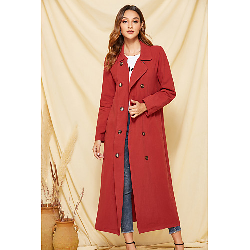 

Women's Solid Colored Fall & Winter Trench Coat Long Daily Long Sleeve Polyester Coat Tops Red
