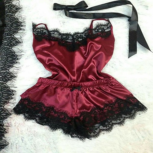 

Women's Lace Bow Suits Nightwear Patchwork Embroidered White / Black / Red S M L / Strap