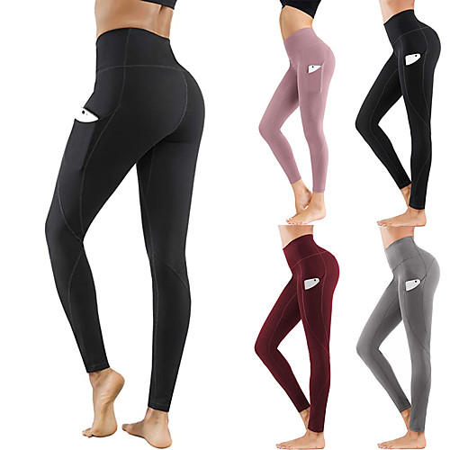 

Women's High Waist Yoga Pants Pocket Cropped Leggings Tummy Control Butt Lift Breathable Black Burgundy Pink Yoga Fitness Gym Workout Sports Activewear High Elasticity