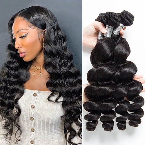 

4 Bundles Hair Weaves Peruvian Hair Loose Wave Human Hair Extensions Remy Human Hair 100% Remy Hair Weave Bundles 400 g Natural Color Hair Weaves / Hair Bulk Human Hair Extensions 8-28 inch Natural