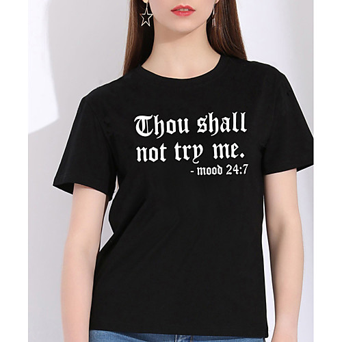 

Women's T-shirt Letter Print Round Neck Tops 100% Cotton Basic Basic Top White Black Yellow