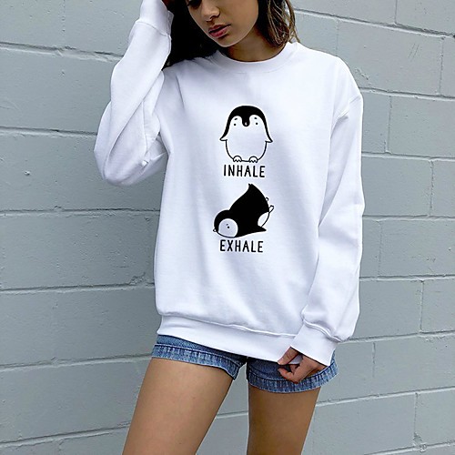 

Women's Sweatshirt Graphic Text Letter Daily Weekend Basic Casual Hoodies Sweatshirts Cotton Slim White