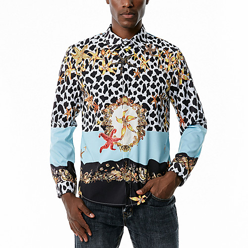 

Men's Shirt Leopard Long Sleeve Party Tops Rainbow
