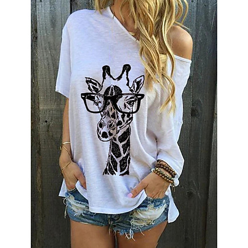 

Women's T shirt Animal One Shoulder Tops Basic Top White Purple Green