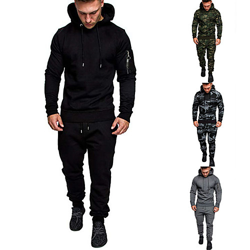 

Men's 2-Piece Pocket Tracksuit Sweatsuit Jogging Suit Casual Long Sleeve Cotton Thermal Warm Breathable Moisture Wicking Fitness Running Active Training Jogging Sportswear Outfit Set Clothing Suit