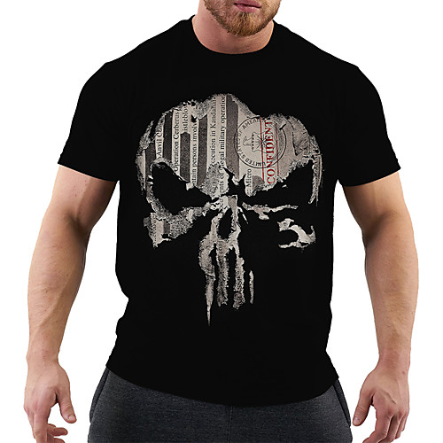 

Men's T shirt Graphic Skull Print Short Sleeve Daily Tops Basic Exaggerated Black