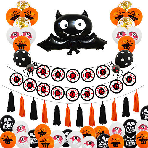 

Party Balloons 49 pcs Pumpkin Spiders Bat Party Supplies Latex Balloons Pull Flag Boys and Girls Party Decoration 10-12inch for Party Favors Supplies or Home Decoration