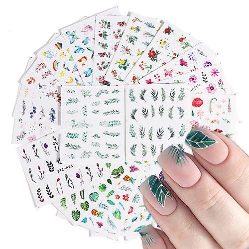 

29 Sheets Nail Stickers Nail Art Water Transfer Stickers Flame Bird Flower Fresh Style for DIY Nail Art Decorations