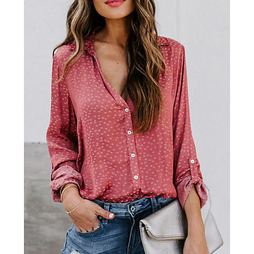 

Women's Blouse Shirt Floral Flower Long Sleeve Shirt Collar Tops Basic Top Blue Red