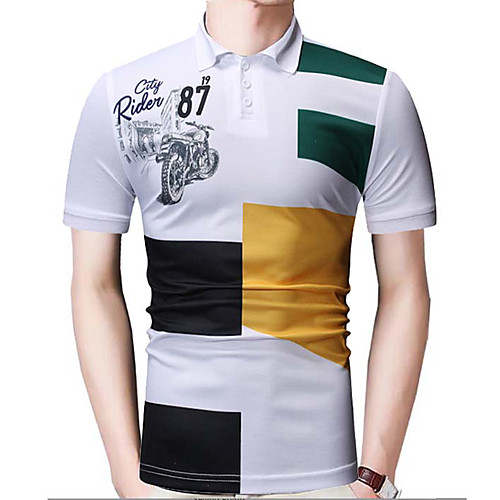

Men's Polo Color Block Short Sleeve Daily Tops Basic White Black Navy Blue