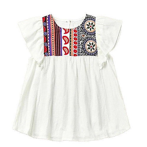 

Women's Blouse Shirt Floral Pattern Flower Square Neck Tops Basic Top White