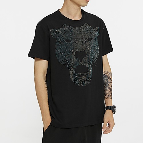 

Men's T shirt Animal Sequins Short Sleeve Daily Tops Cotton Basic Black