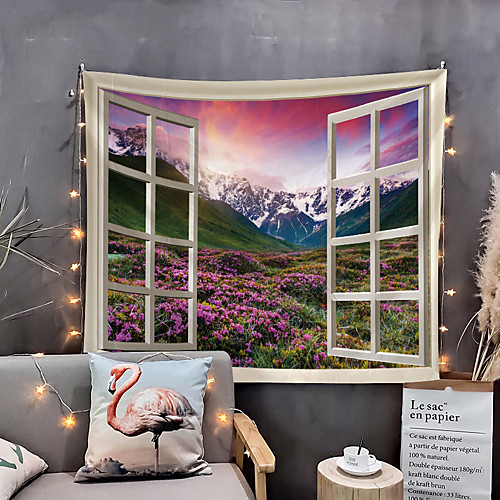

Window Landscape Wall Tapestry Art Decor Blanket Curtain Picnic Tablecloth Hanging Home Bedroom Living Room Dorm Decoration Polyester Forest Rural Flower Mountain