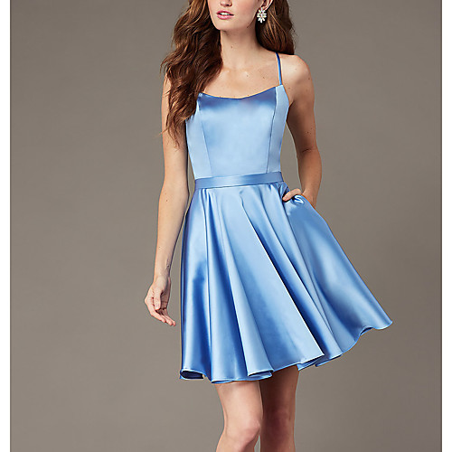 

A-Line Beautiful Back Flirty Homecoming Cocktail Party Dress Spaghetti Strap Sleeveless Short / Mini Satin with Sash / Ribbon Criss Cross 2021