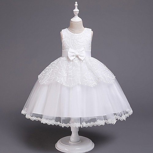 

Princess / Ball Gown Knee Length Party / Wedding Flower Girl Dresses - Tulle Sleeveless Jewel Neck with Sash / Ribbon / Bow(s) / Paillette