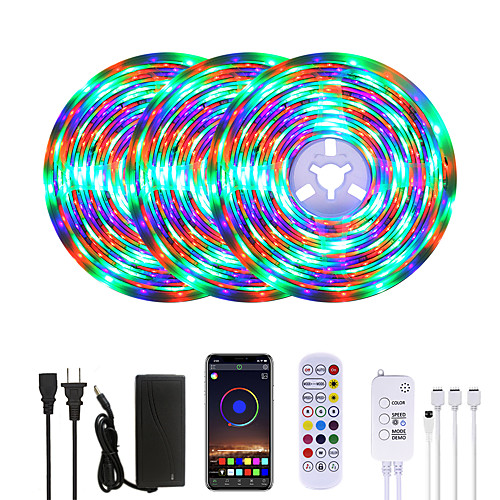 

Bright RGB LED Strip Lights Waterproof 15M Music Sync Smart LED Tiktok Lights 900LEDs 2835 Color Changing with 24 keys Remote Bluetooth Controller for Home Bedroom TV Back Lights DIY Deco