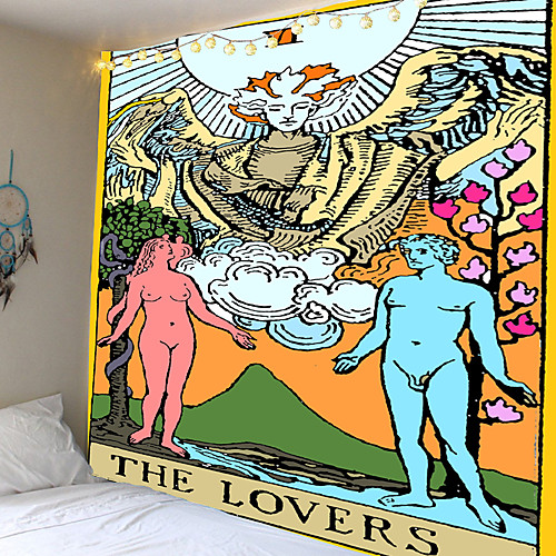 

Tapestry First People Lost Paradise Flat Style Adam and Eve in Garden of Eden with Snake Animal Apple Tree Home Decor