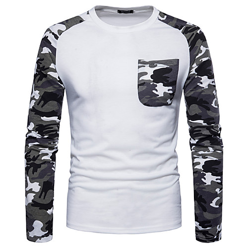 

Men's T shirt Camo / Camouflage Long Sleeve Daily Tops White Black Khaki