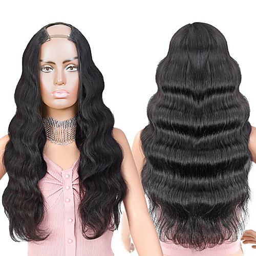 

Remy Human Hair Wig Long Body Wave U Part Natural New Arrival Capless Brazilian Hair Women's Natural Black #1B 8 inch 10 inch 12 inch