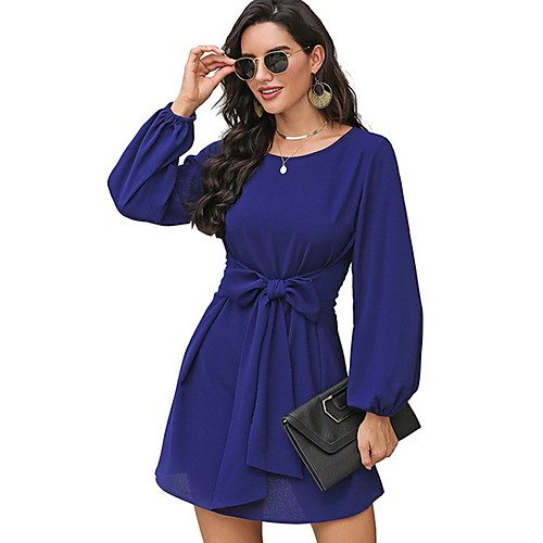 

Women's A Line Dress Short Mini Dress Black Blue Wine Long Sleeve Solid Color Summer Round Neck Hot Elegant 2021 S M L XL