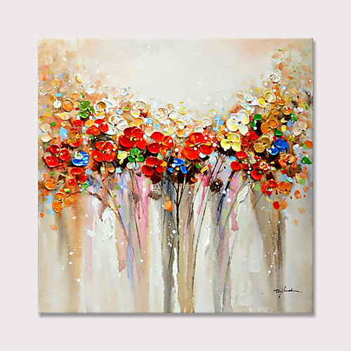 

Oil Painting Hand Painted Square Abstract Floral / Botanical Modern Rolled Canvas (No Frame)